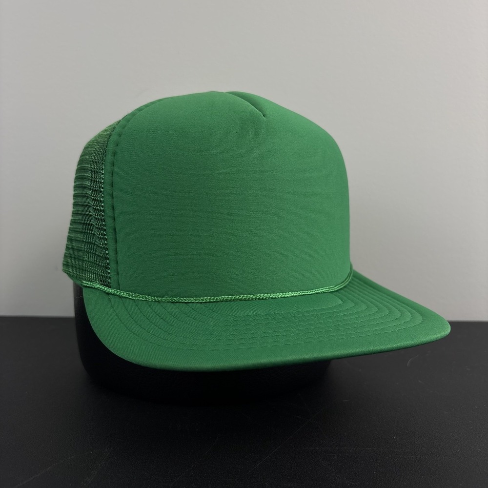 Vintage 90's Blank Green Trucker Hat Rope Kelly Green Cap Snapback Adjustable